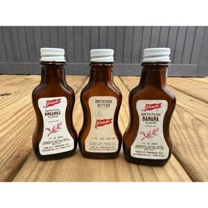 3 Vintage French's Imitation Butter Pineapple & Banana Glass Bottles 1 Fl Oz